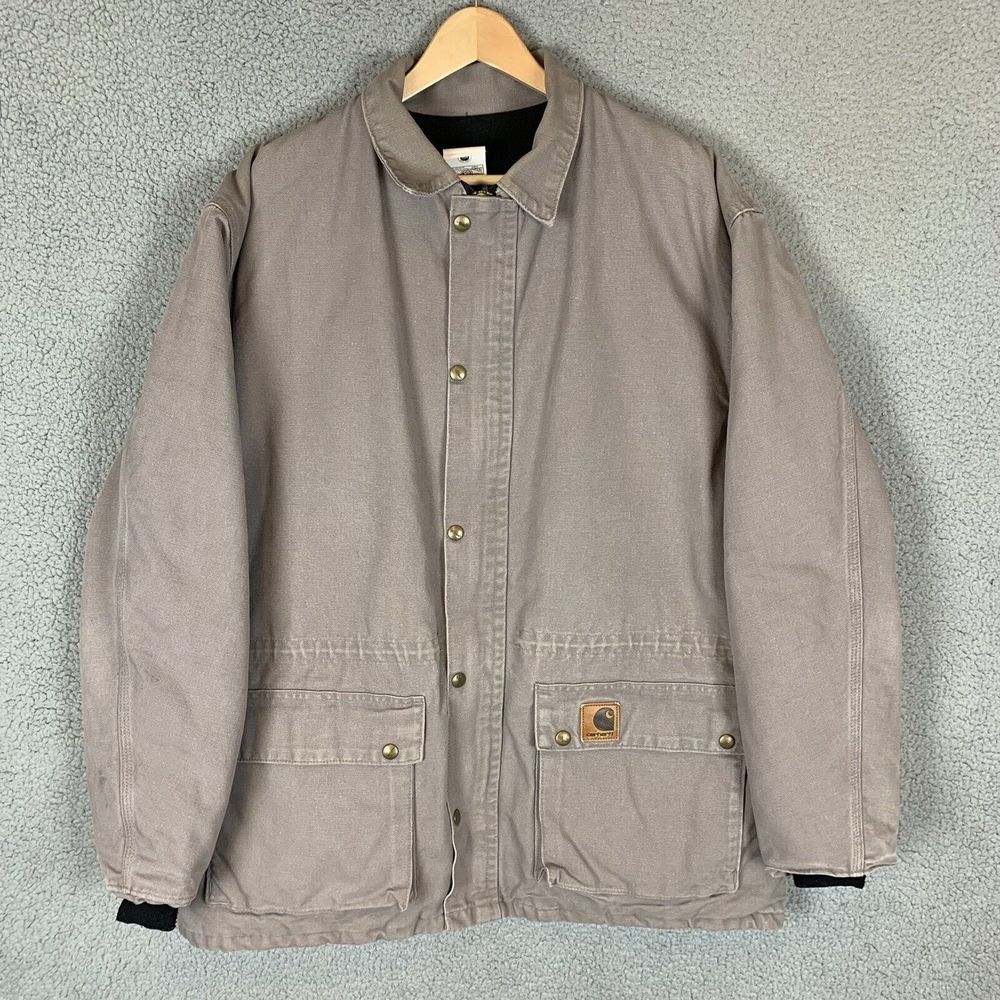 Carhartt Jacket Mens L Grey Fleece Lined Full Zip Chore Coat Barn C44CMT